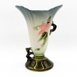 Hull Pottery Woodland Vase | Blue and Green Floral High Gloss ~8" | Vtg 1950s